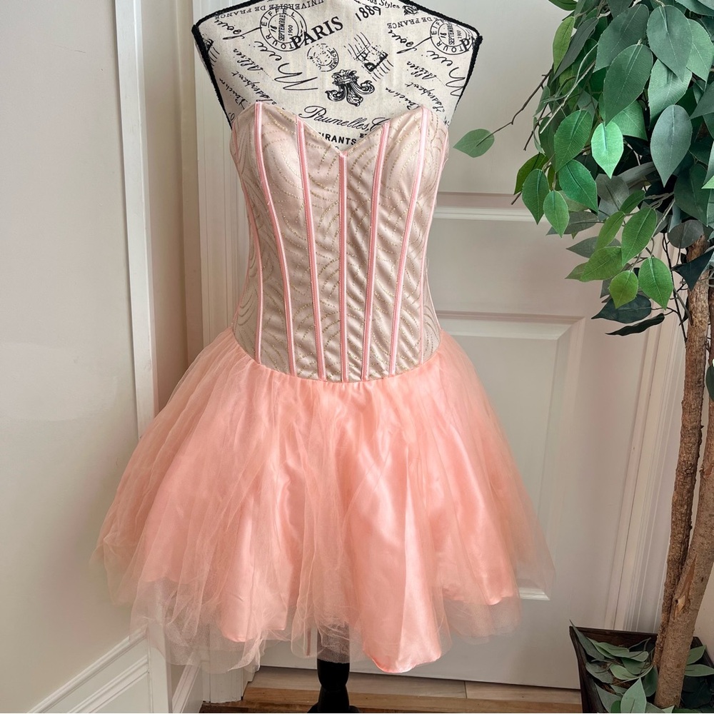 Pink by Alexia Designs Strapless Corset Tulle Mini Prom Dress Pink Sz 4